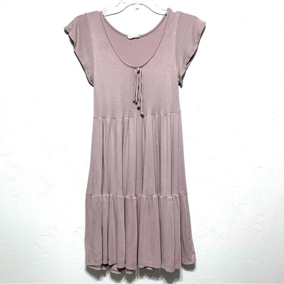 See You Monday Light Pink Short Cap Sleeve Summer Dress Sundress Tiered Sz Small - Picture 1 of 6